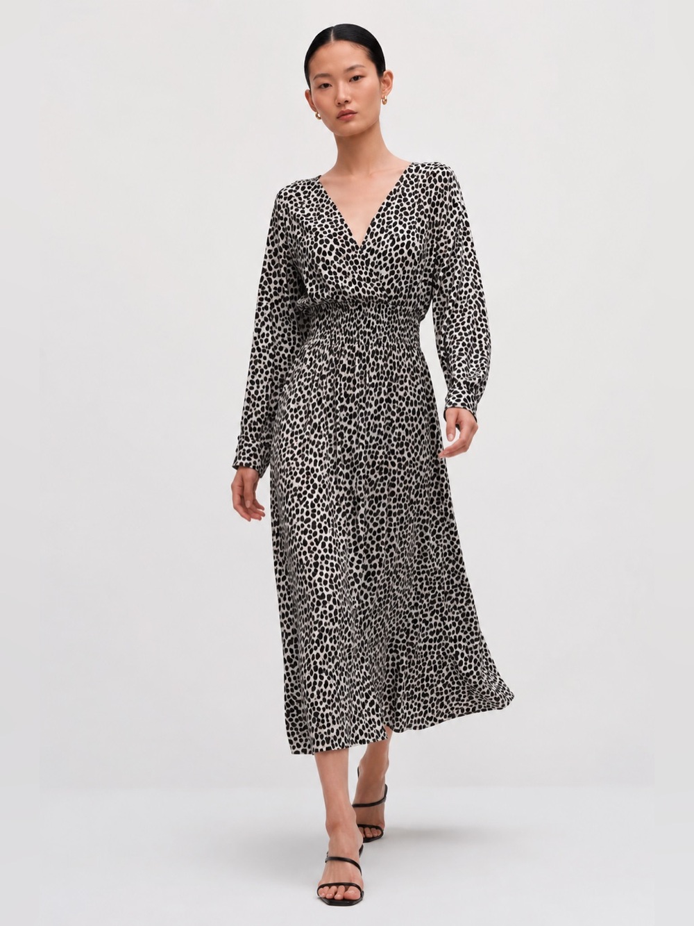 Mango Black and White Long Sleeve Dress